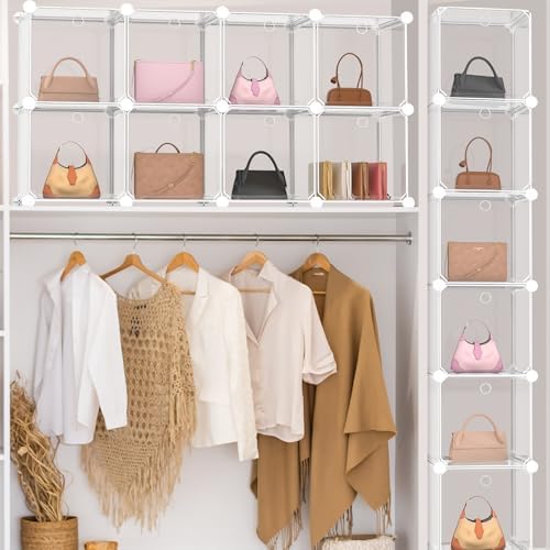 Briwooody 8 Pack Purse Organizer for Closet Purse Storage Box with Door Clear Display Case Handbag Organizer Dustproof Storage Bins for Hat Wallet Book Toy Cosmetic