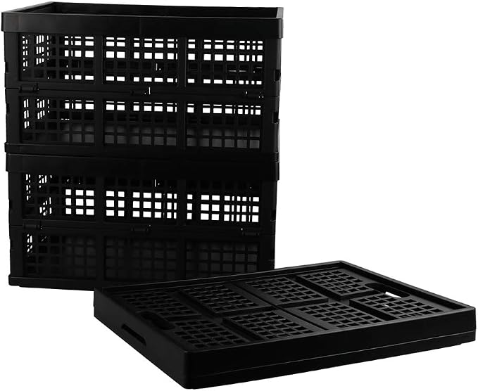 Collapsible Storage Crates, 3-Pack Folding Baskets, 30 L, Black | Space-Saving Fold-Flat Design, Stackable Plastic Organizer Bins for Home, Car, Garage