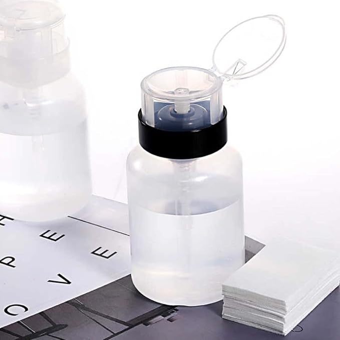 Nail Polish Remover Pump Dispenser, 2 Pack Acetone Safe ABS Bottle with Lockable Flip Cap - 200ml (6.8oz) Empty Push Down Container for Alcohol, Toner & Makeup Remover