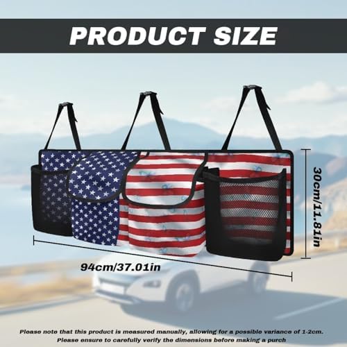 Dreaweet American Flag Trunk Hanging Organizer Backseat Bag Car Storage Accessories with 2 Pockets & 2 Mesh Pouches for Groceries Universal Car Trunk Storage Organizer for SUV Truck Minivan