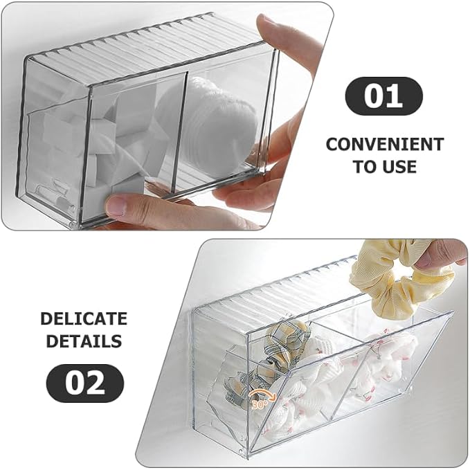 ULTECHNOVO Wall Mounted Cotton Swab Dispenser Transparent Pet | Wall Storage Organizer Box with Lid Wall Mounted Storage Box for Cotton Balls Pads Hair Ties Bathroom and Office