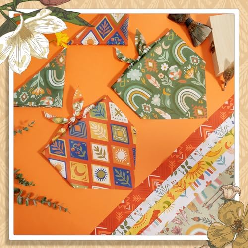 Abbylike 50 Pcs Boho Dog Bandanas Bulk Bohemian Earth Tone Bandanas for Dogs Triangle Kerchief Bib Scarf for Pets Party Costume Aesthetic Dog Photo Props Accessories, 25 Styles (25.6 x 17.7 x 17.7)