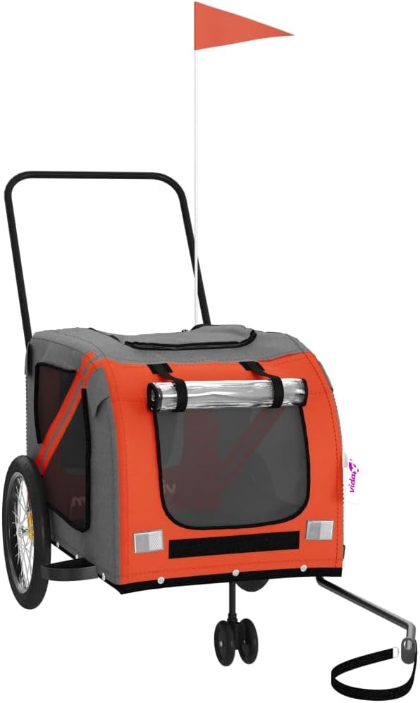 Pet Bike Trailer for Medium Dogs, Oxford Fabric Dog Bicycle Cargo Cart with Iron Frame, Orange and Gray