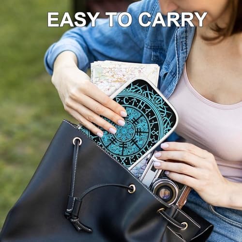 Cute Large Pencil Bag With Zipper Fashion Design Organizer For All Pens Bue Circle Viking Vegvisir Runic Compass