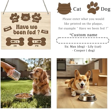 Personalized Have We Been Fed Sign, Custom Names, Wooden Reminder Slider, AM/PM Tracker for Dog Cat, Yes/No Meal Scheduler, Never Miss Feeding, Pet Lovers Gift, Decor Wall Art