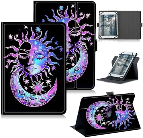 Universal Tablet Case for T-Mobile Revvl Tab 2 10.1" 2025/Revvl Tab 5G 10.36" 2023, 360 Degree Rotating Kickstand Protective Stand PU Leather Shell Cover for 9"-10.5", Purple Moon Sun