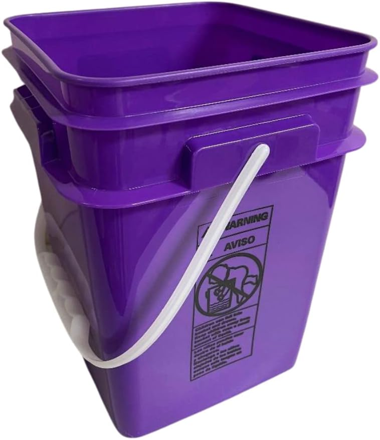 House Naturals 4 Gallon Square Food Grade Plastic Bucket with Lid, Made in USA (Pack of 2) BPA Free (Yellow/Purple)