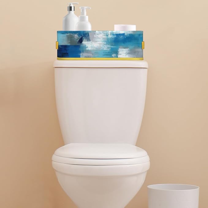 Blue White Abstract Bathroom Storage Basket, Foldable with Handle Open Countertop Paper Towel Decorative Box, Toilet Tank Top Shelf Baskets for Home Closet Bedroom Living Room Office