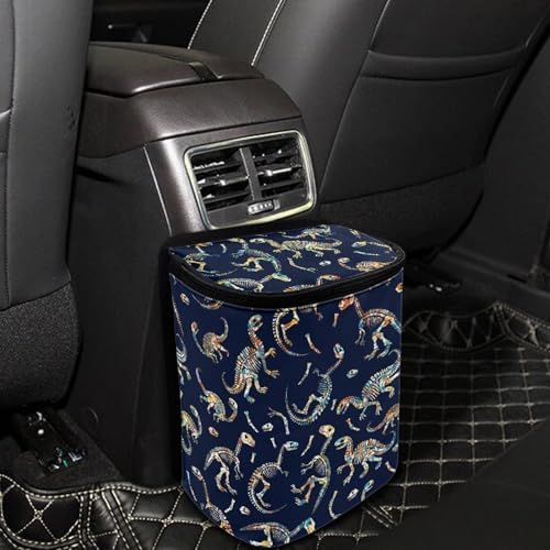 Dinosaur Print Car Accessories Back Seat Multipurpose Cars Trash Can with Lid, Leak Proof Waterproof Hanging Car Garbage Can for Road Trip Travel
