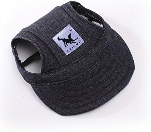 Leconpet Baseball Caps Hats with Neck Strap Adjustable Comfortable Ear Holes for Small Medium and Large Dogs in Outdoor Sun Protection (XL, Black Jeans)