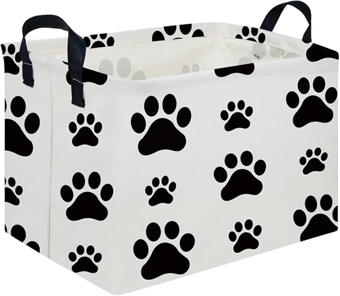 Rectangular Dog Basket,Nursery Hamper,Collapsible canvas kids toy storage box,Kids room storage basket,Pet decor(Dog paw)