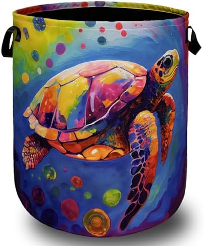 Sea Turtle Laundry Basket Foldable Oxford Cloth Hamper 18.9"x16.5"