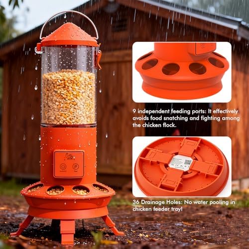 Automatic Chicken Feeder, Smart Chicken Coop Accessories, APP Smart Remote Control Chicken Feeders No Waste, Preset Feeder Schedule, 9 Chicken Feeder Port, Professional Poultry Feeding Equipment