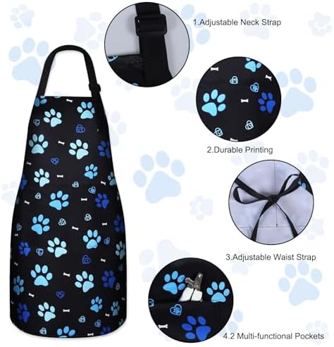 Dog Grooming Water-repellent Apron with 2 Pockets, Animals Puppy Dogs Pets Kitchen Chef Aprons for Grooming Cooking