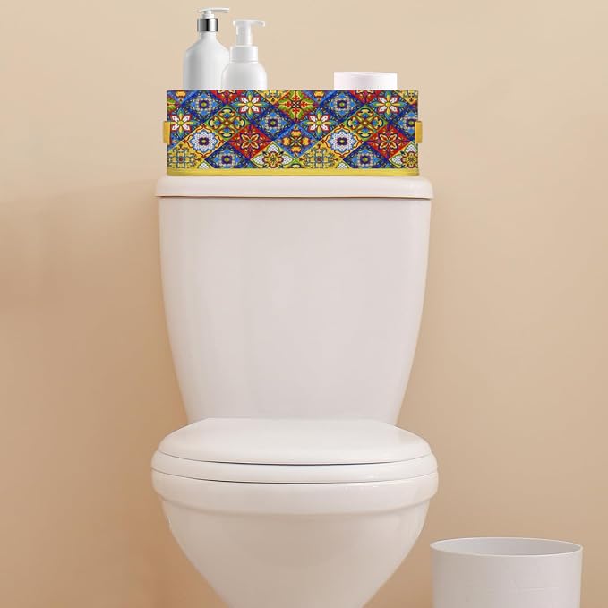 Mandragora Colorful Flowers Bathroom Storage Basket, Foldable with Handle Open Countertop Paper Towel Decorative Box, Toilet Tank Top Shelf Baskets for Home Closet Bedroom Living Room Office