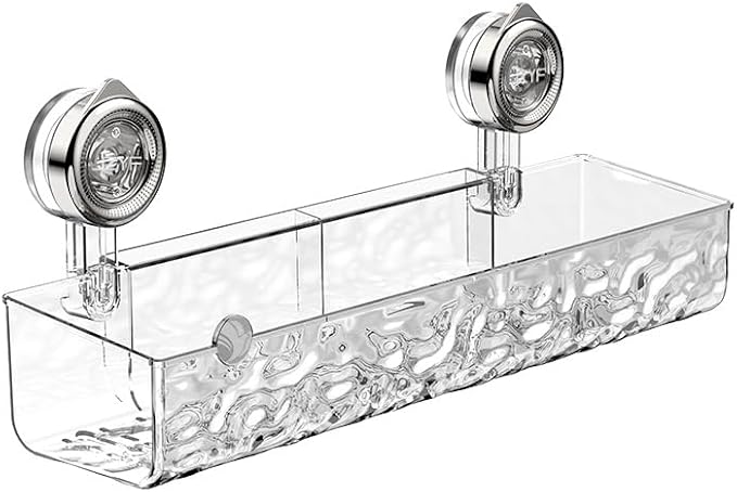 No Drill Clear Wall Caddy, 2024 New Wall Mounted Organizer Shelf Light Luxury Style Glacier Pattern Suction Cup Shelf, Drill Free Removable Caddy Shower Organizer (Clear, Rectangle)