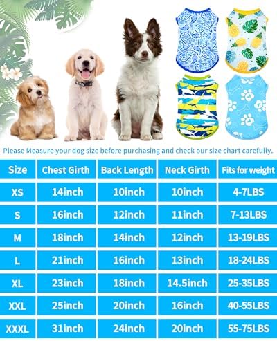 PET SHOW 4 Pack Summer Dog Shirts for Large Dogs Boy UPF 50+ UV Sun Protection Cooling Clothes Tank Top Shark Dog T-Shirts Pet Holiday Party Sleeveless Vest Blue(XXX-Large)