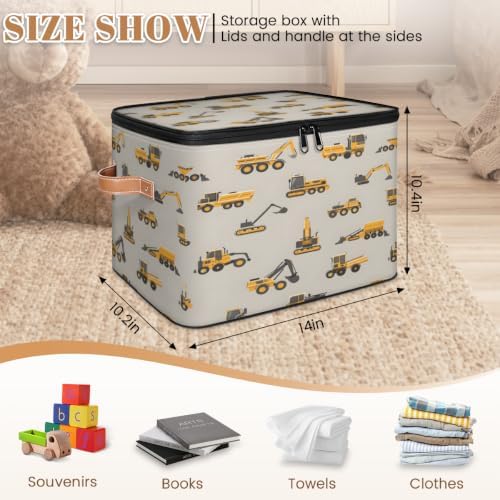 Excavator Truck Car Storage Box with Zipper Lid | Collapsible, Fabric, Storage Bin, Handle, Large, Closet Organizer, Containers, Bedroom, Home, Cute Truck Excavator