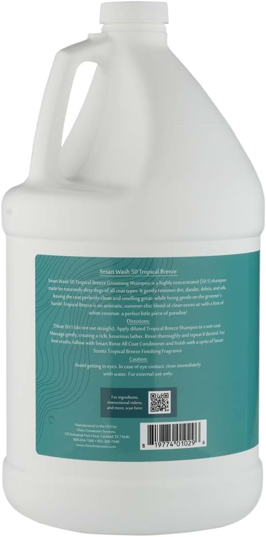Chris Christensen SmartWash50 Ultra Concentrated Dog Shampoo, Makes up to 50 Bottles, Groom Like a Professional, Delightfully Fragranced, Suitable for All Coats, Made in The USA (Tropical - Breeze)