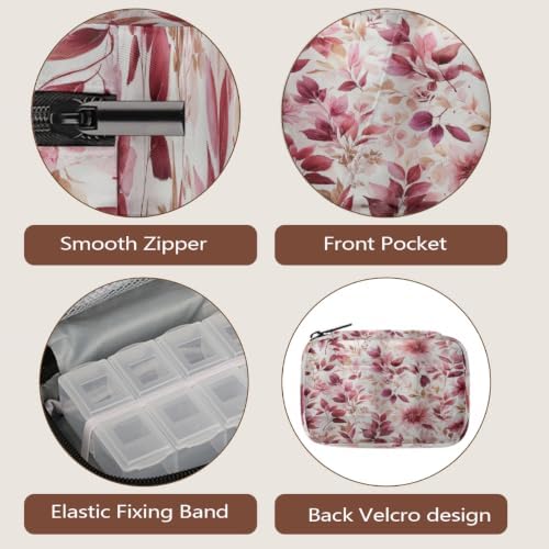 Travel Pill Organizer Watercolor Pink Red Leaf Flower Pill Case