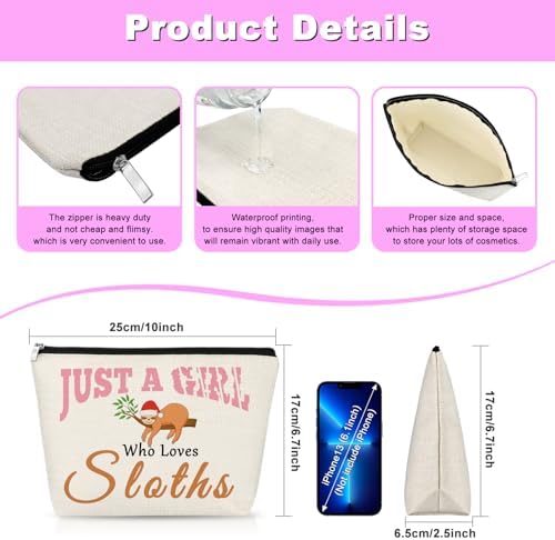 Sloth Gifts for Women Makeup Bag Gifts for Sloth Lover Wild Animal Themed Gift Ideas for Women Sister Daughter Mom Friend Wife Niece BFF Besties Christmas Birthday Present Cosmetic Bag with Zipper