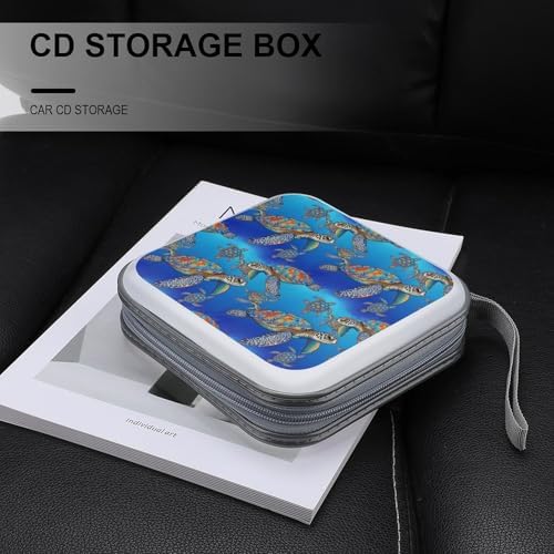 Protective 40-Disc CD/DVD Wallet Sea Turtle, Hard Plastic Storage Binder with Handle, Portable Organizer for Car Office Travel