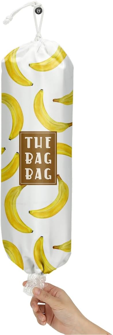 Plastic Bag Organizer, Reusable Grocery Country Style Plastic Bag Dispenser for Home Kitchen Travelling Camping Decor use 1 Pack,Banana Pattern