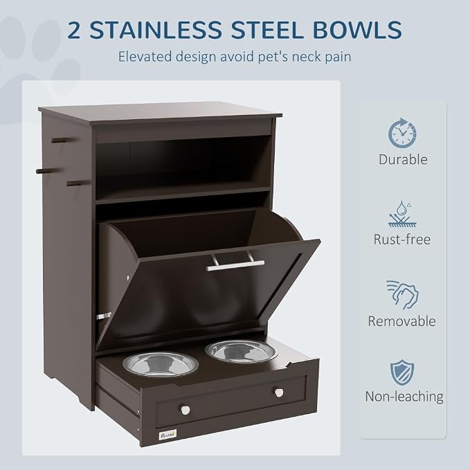 Premium Bamboo Pet Feeding Station with Built-in Food Storage, Elevated Bowls, and Integrated Supply Organizer for Dogs and Cats