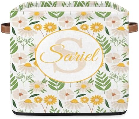 Storage-Basket with Handle Personalized Decor-Organizer-Bins for Bedroom Collapsible Laundry Basket as Gifts for Girls Boys Baby Adults Storage-Bins Daisy Yellow
