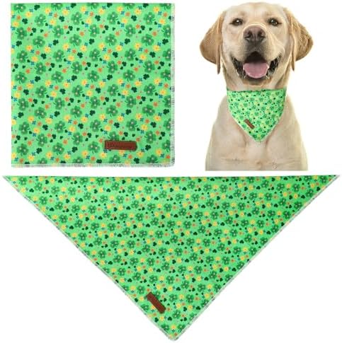 St. Patrick's Dog Bandana, Shamrock Triangle Bid Scarf for Small Medium Dog, Cotton Pet Kerchief for Girl Boy Dogs or Cats, Cute Spring Dog Bandana, Puppy Green Dog Bandana