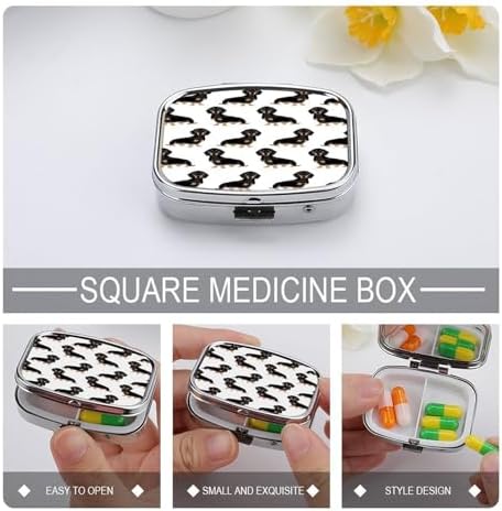 Square Pill Organizer Small Pill Box Dachshund Weiner Pet Dogs Pill Case for Pocket Purse Travel Pill Container Daily Portable Medicine Vitamin Container for Vitamins Fish Oil and Supplements