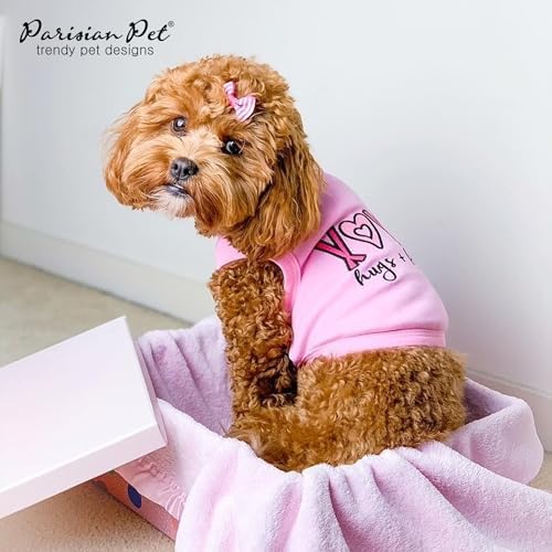Parisian Pet Dog Shirt – 100% Cotton Shirts for Small Dogs – Pink XOXO Sleeveless Puppy Clothes – Lightweight and Breathable Girl Dog Clothes – Summer Pet Apparel - Stretchy Tshirts for Dogs