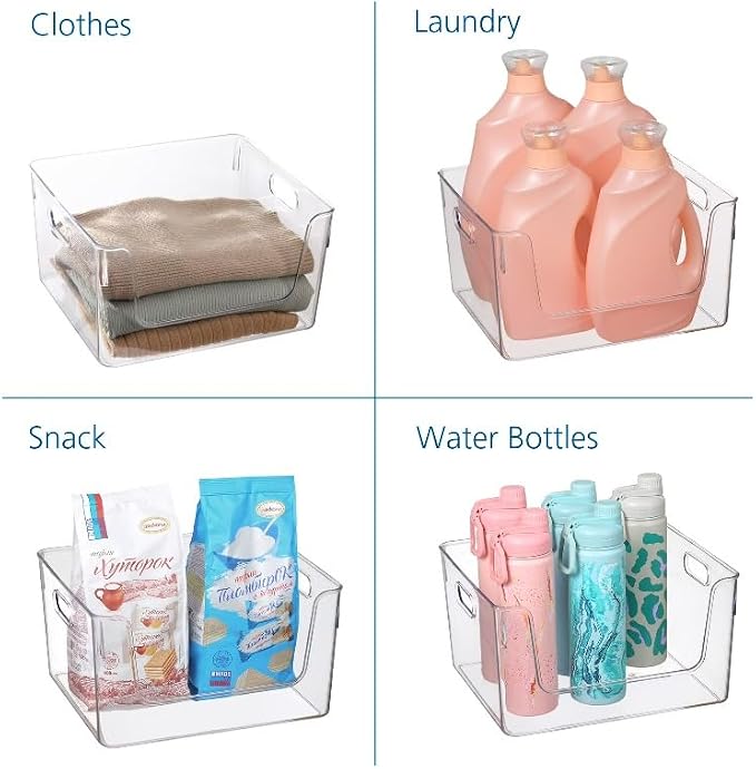 Glossy Plastic Open Front Organizer Bin Single Adult Size Stackable Storage Container Open Top Storage Bin For Closet Pantry Bathroom Cabinet Household Clothes Toiletries Sundry Organization