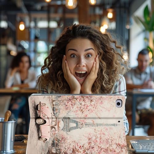for Microsoft Surface Pro 7 Plus,Surface Pro 7/6/5/4 12.3" Tablet Case,Auto Wake/Sleep,Adjustable Stand Protective Cover - Paris Cherry Blossom Eiffel Tower