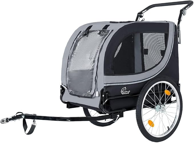 2 in 1 Dog Bike Trailer and Pet Stroller, 100 lbs Capacity Large Dog Bicycle Carrier with Steel Frame and 20" Air Tires & 8" Swivel Front Wheels, Foldable Pet Wagon Cart for Dogs Cats Outdoor Travel