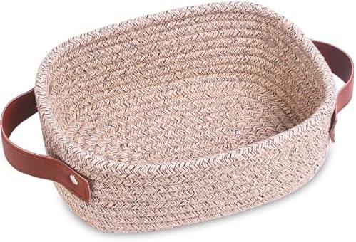 ABenkle Small Storage Basket, Mini Rope Woven Baskets, Cute Shelf Closet Storage Organizer, Boho Decorative Toy Bin for Nursery, Living Room, Spa, Empty Gift Basket - XS, Mixed Brown