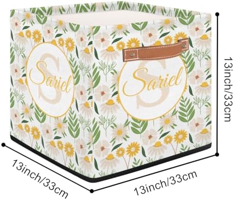 Storage-Basket with Handle Personalized Decor-Organizer-Bins for Bedroom Collapsible Laundry Basket as Gifts for Girls Boys Baby Adults Storage-Bins Daisy Yellow