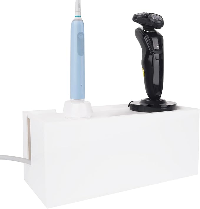 Linkidea Bathroom Cable Organizer Box for Electric Toothbrush & Razor Chargers, Cord Hider Storage Case, Countertop Clutter-Free Vanity Organizer (White)