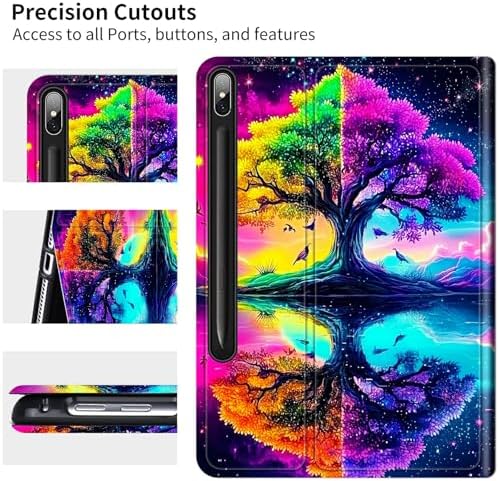 for Samsung Galaxy Tab S9 11 Inch/S9 FE 10.9 Inch 2023 Case | Slim Leather Smart Cover with Multi-Angle Anti-Slip Stand [Auto Wake/Sleep] Shell for Women Men, Purple Green Tree