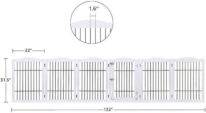 beeNbkks Extra Wide Pet Gate, 6-Panel Freestanding Dog Barrier with Door | Heavy-Duty Wooden Indoor Playpen with Metal Bars and 5 Support Feet, Secures Doorways Stairs Fireplaces or Large Openings