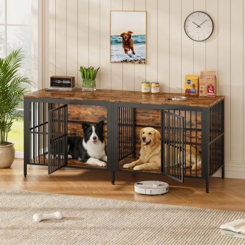 80" Dog Crate End Table, Double Dog Crates, Dog Kennel Furniture for 1-2