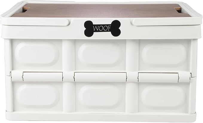 Morezi Outdoor dog toy bin chew proof box storage in plastic foldable designed dog stuff organizer great for pet food organizing toys leashes clothing in outside cream