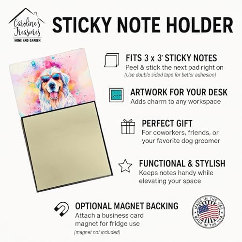 Caroline's Treasures Great Pyrenees Hippie Dawg Sticky Note Holder Refillable Dispenser Self-Sticky Note Pads, Memo Pads Blank Desk Accessories