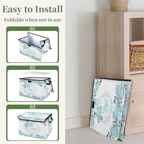 Flower Storage Bin with Lid Personalized Storage Baskets for Organizing Foldable Closet Organizers with Handles,Cute Basket for Boys Girls for Clothes Blanket Pet Dog Toy Basket Storage (1 Pack)