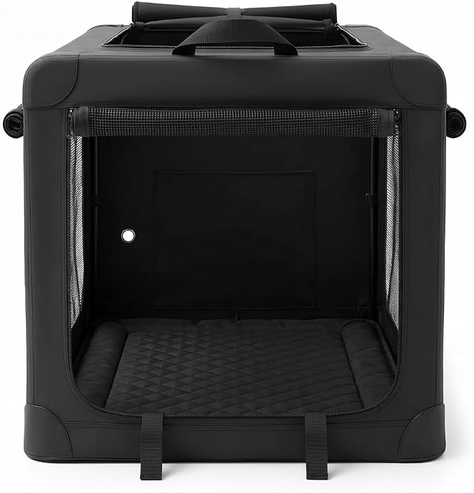 24 Inch Foldable Soft Dog Crate, Portable Travel Pet Carrier for Small Dogs, Airline Approved Dog Kennel with Washable Pad & Storage Bag, Indoor Outdoor Use (Up to 30 lbs, Black)