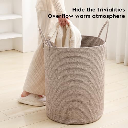 Laundry Basket Hamper Tall Rope Storage Woven for Blanket toys Dirty Clothes in Living Room Bathroom Bedroom (Tan, 100L/26.4Gal)