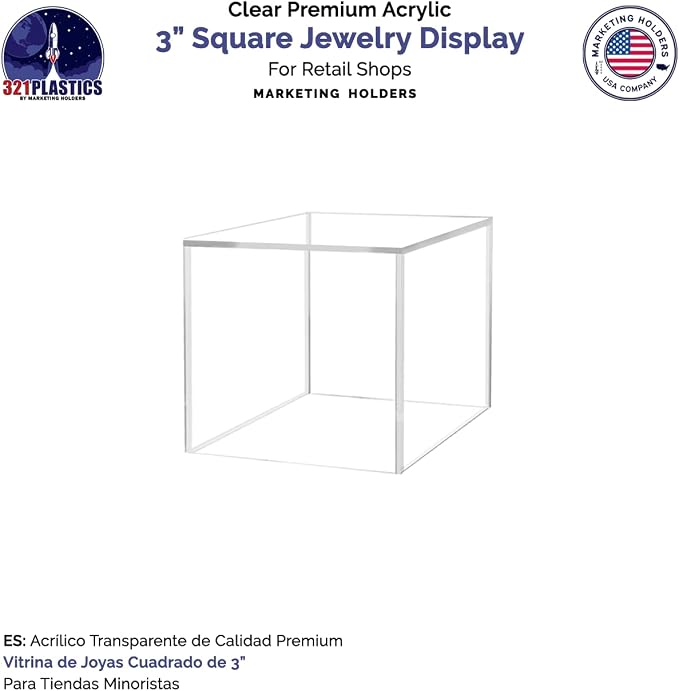 Marketing Holders 6 Pack 3" Acrylic Display Cube with One Open Side No Lid Versatile Clear Square Plexiglass Retail Merchandise Storage Bin No Assembly Required