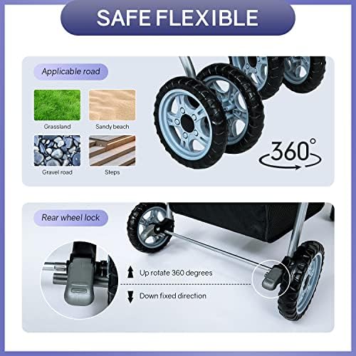 BestPet | 4-Wheel Foldable Pet Stroller | Grey | Lightweight & Portable | Travel Carrier with Mesh Windows, Storage Basket, Cup Holder, Safety Brakes, and Waterproof Fabric | For Small Dogs and Cats