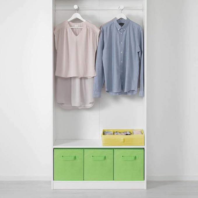 PowerKing Collapsible Storage Cubes, Farbic Storage Bins, Green, 2 Pack | Sturdy, Lightweight, Easy Pull Handle, Closet & Shelf Organizer, Clothes and Toys Storage, 10.5'' x 11'' x 10.5''