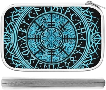 Cute Large Pencil Bag With Zipper Fashion Design Organizer For All Pens Bue Circle Viking Vegvisir Runic Compass